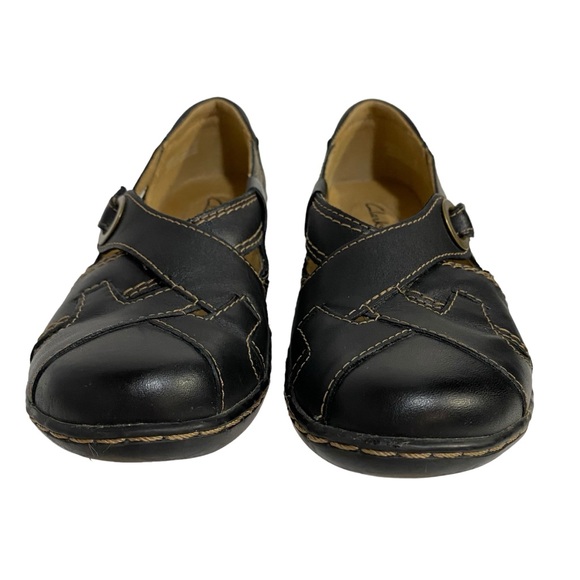 CLARK’S Shoes Leather Slip-On Loafers Size 6M Black Soft Footbed Comfort Shoes - Picture 8 of 16